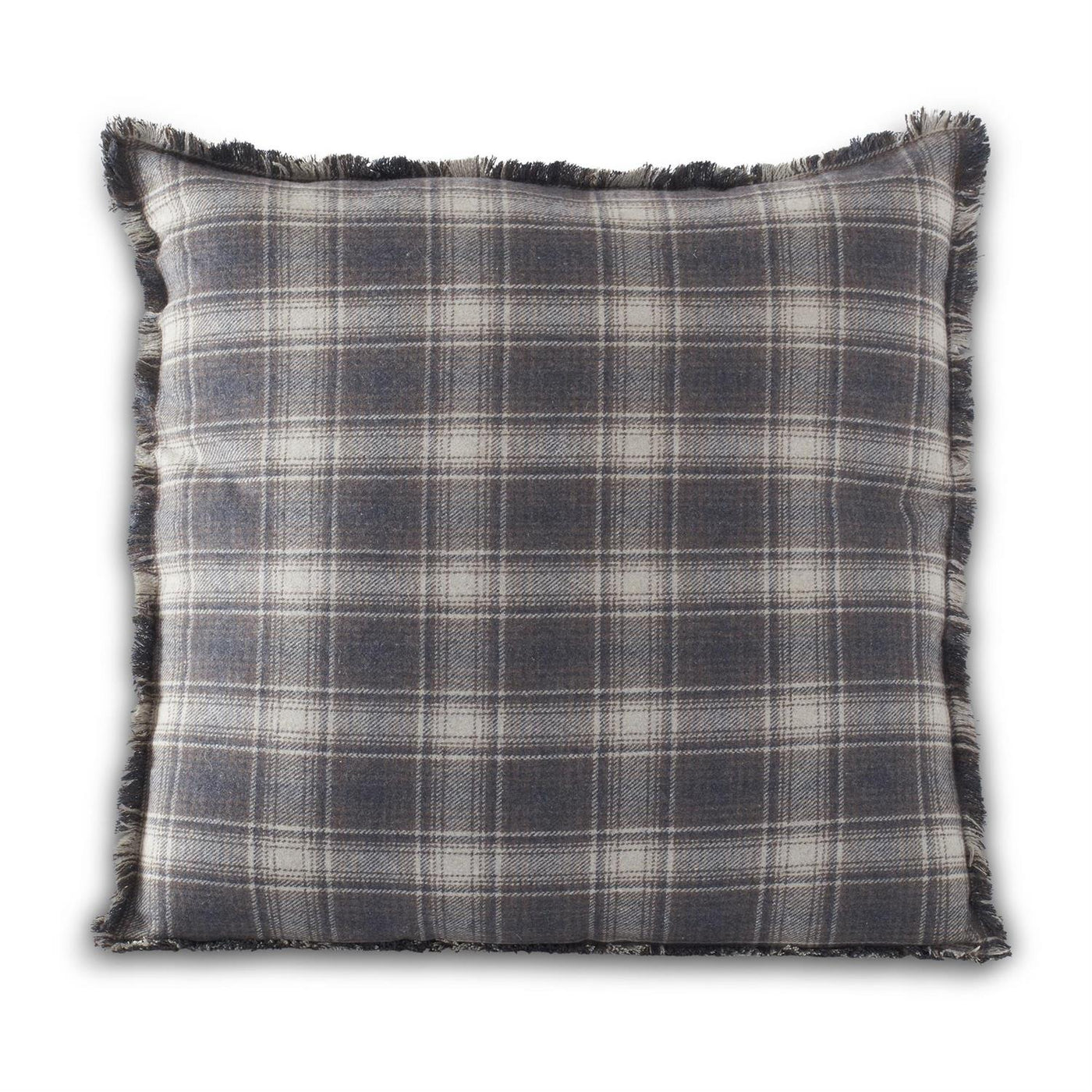 26 Inch Brown & Black Plaid Wool Blend Pillow
