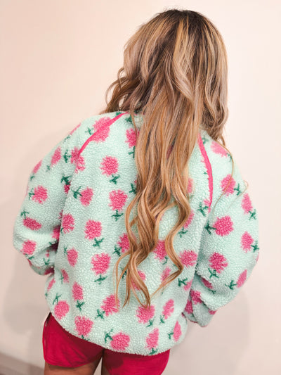 Mint Floral Sherpa Pullover