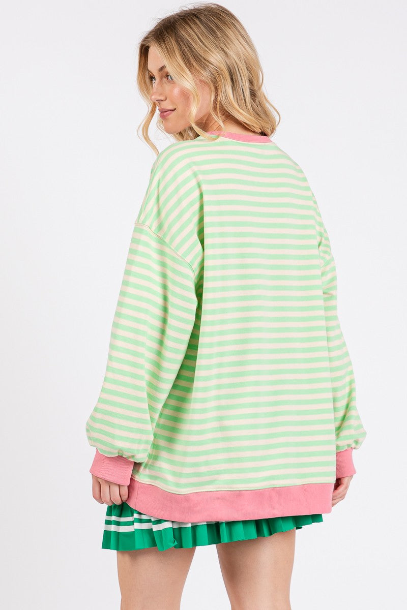 Striped Pickleball Printed Sweatshirt - Green/Pink