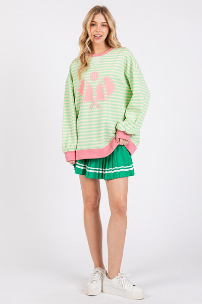 Striped Pickleball Printed Sweatshirt - Green/Pink