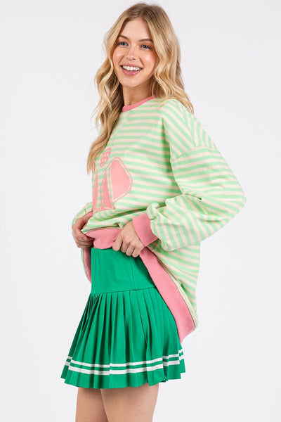 Striped Pickleball Printed Sweatshirt - Green/Pink