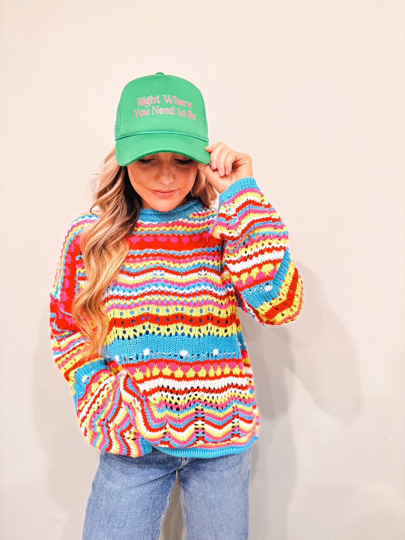 Multi Texture Pull Over Sweater - Neon Multi