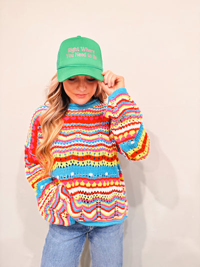 Multi Texture Pull Over Sweater - Neon Multi