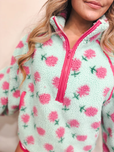 Mint Floral Sherpa Pullover