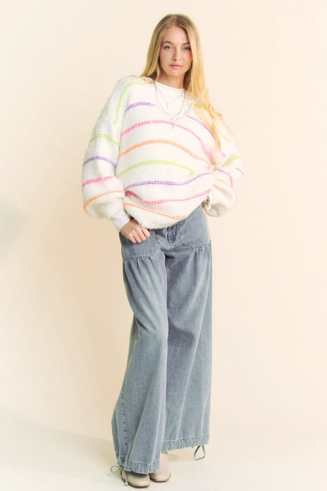 Multi Color Stripe Loose Fit Sweater