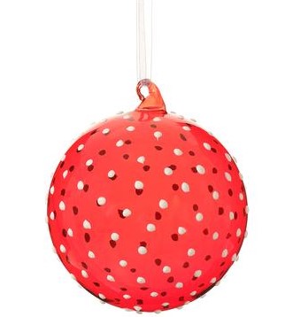 4" Glass Dots Ball Ornament Red and White