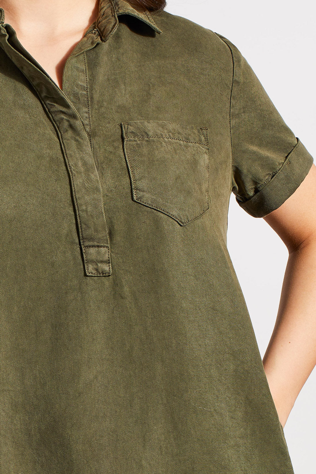 Pop Over Shirt Dress w/ Pockets, Olive