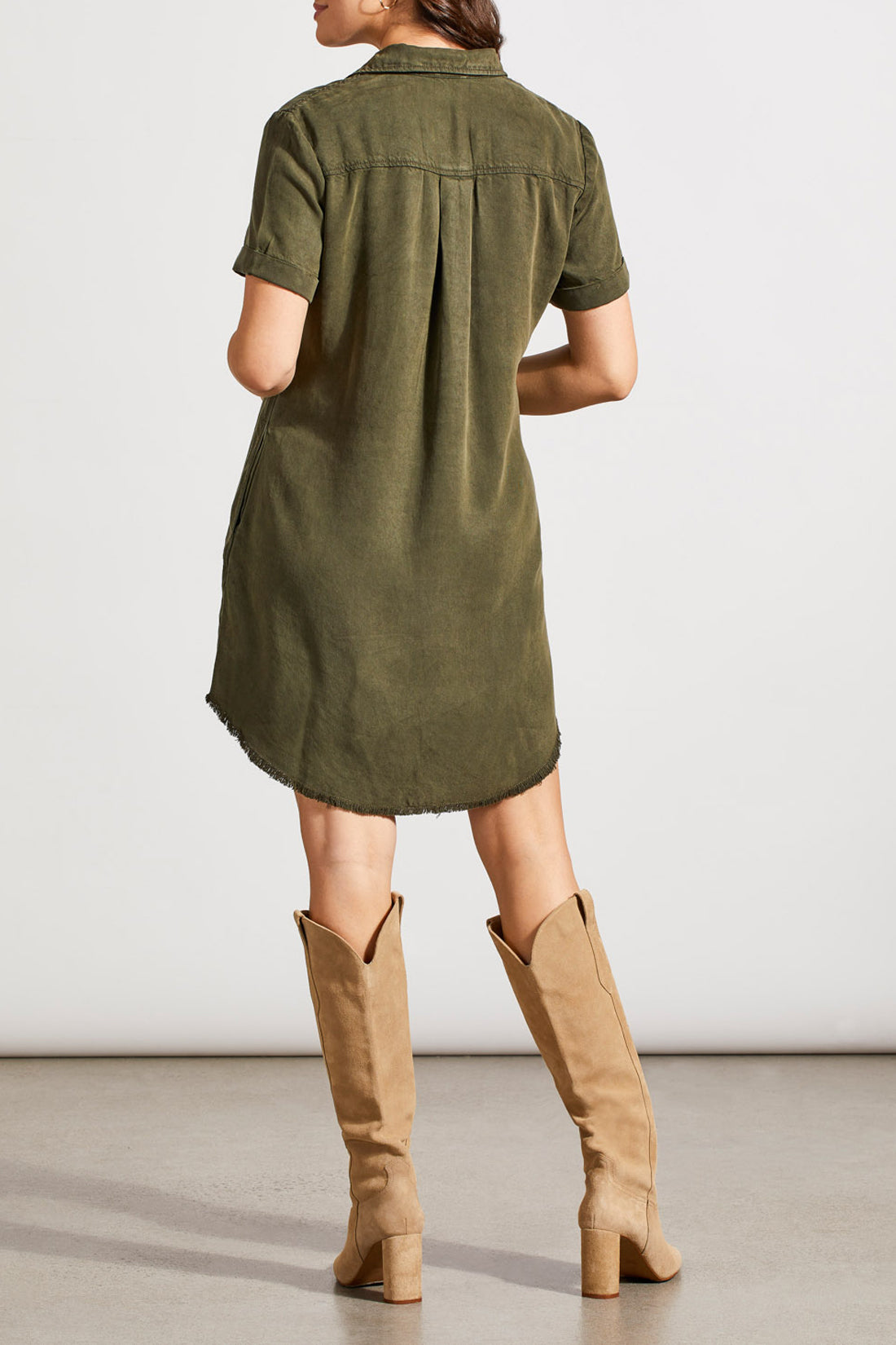 Pop Over Shirt Dress w/ Pockets, Olive