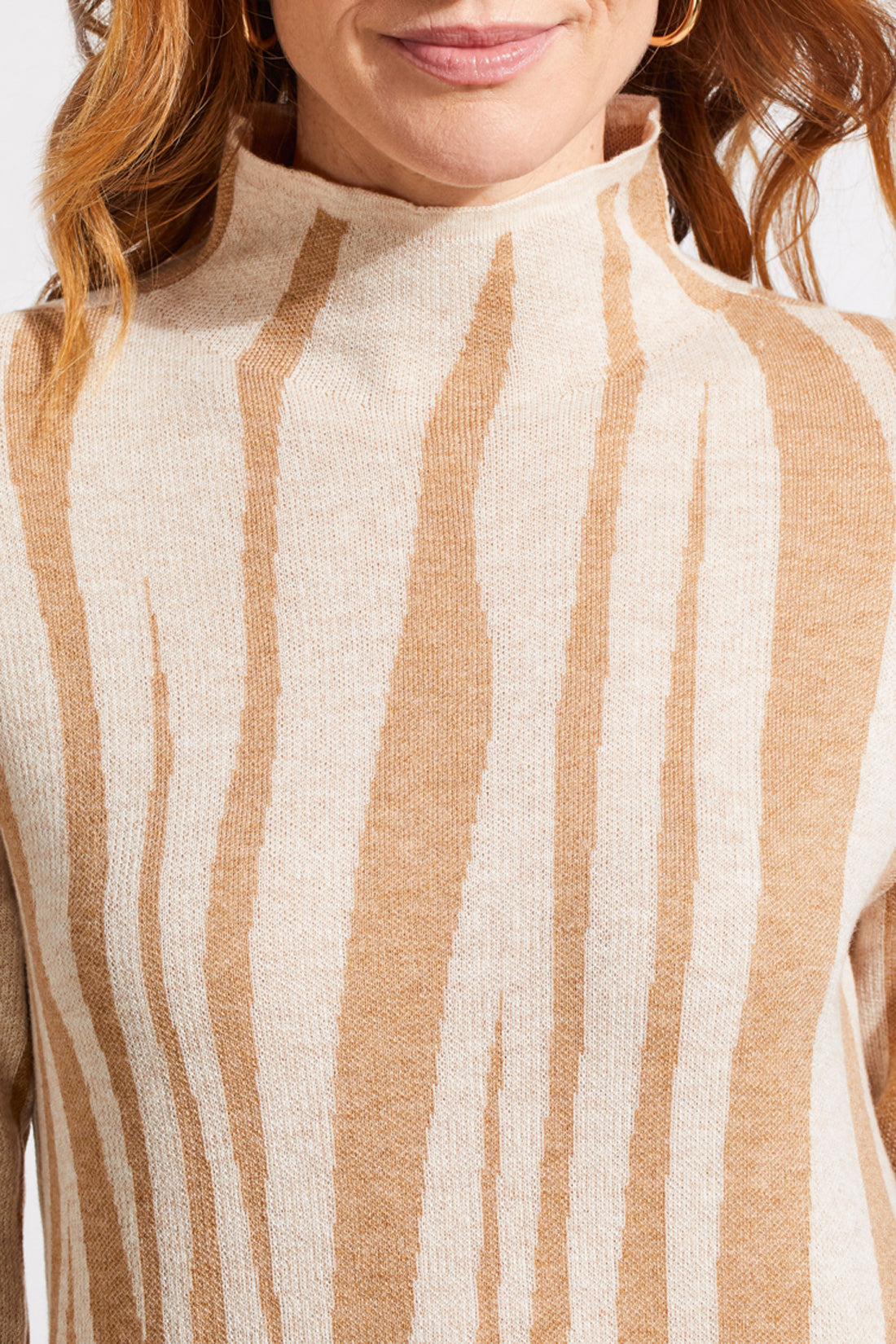 Funnel Neck Jacquard Sweater Dress, Beige