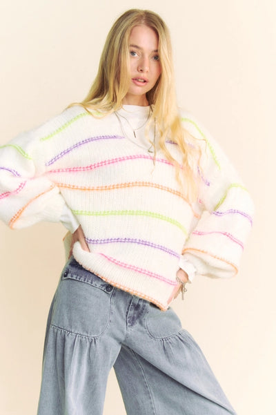 Multi Color Stripe Loose Fit Sweater