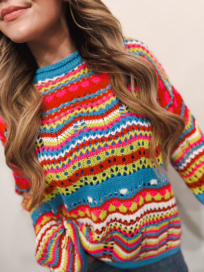 Multi Texture Pull Over Sweater - Neon Multi