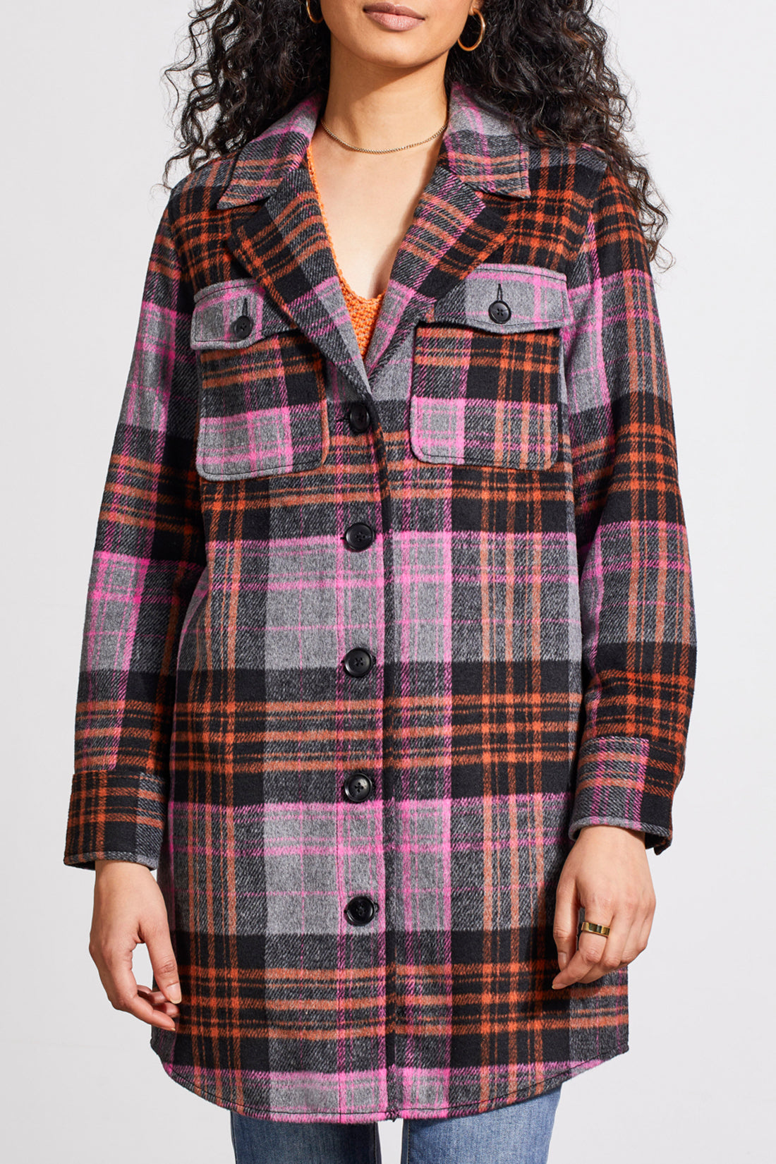 Long Plaid Shacket, Burnt Orange