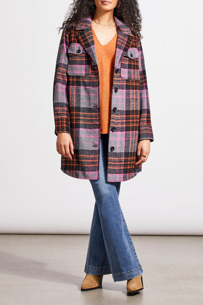 Long Plaid Shacket, Burnt Orange