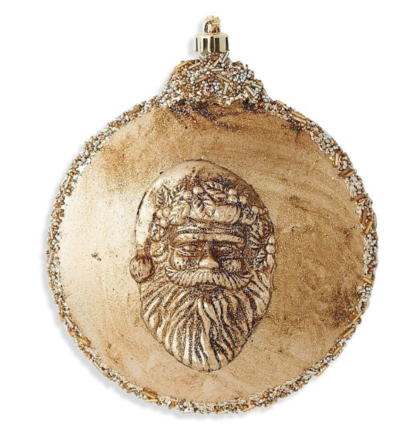 7" Round Gold Santa Head Ornament
