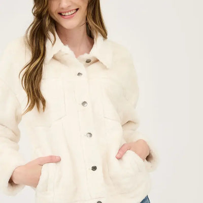 Teddy Collared Button Down Jacket - Cream