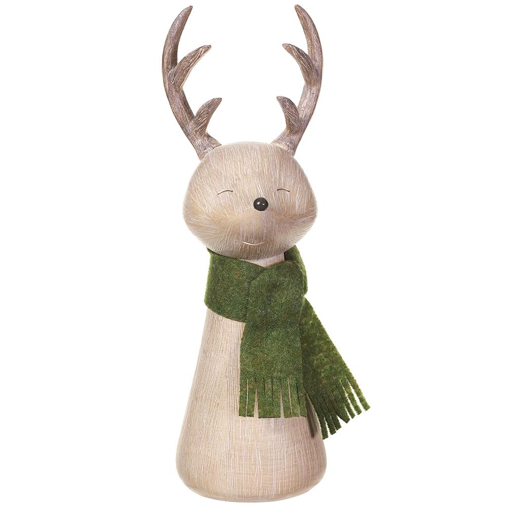 9" Reindeer With Scarf - Beige/Green