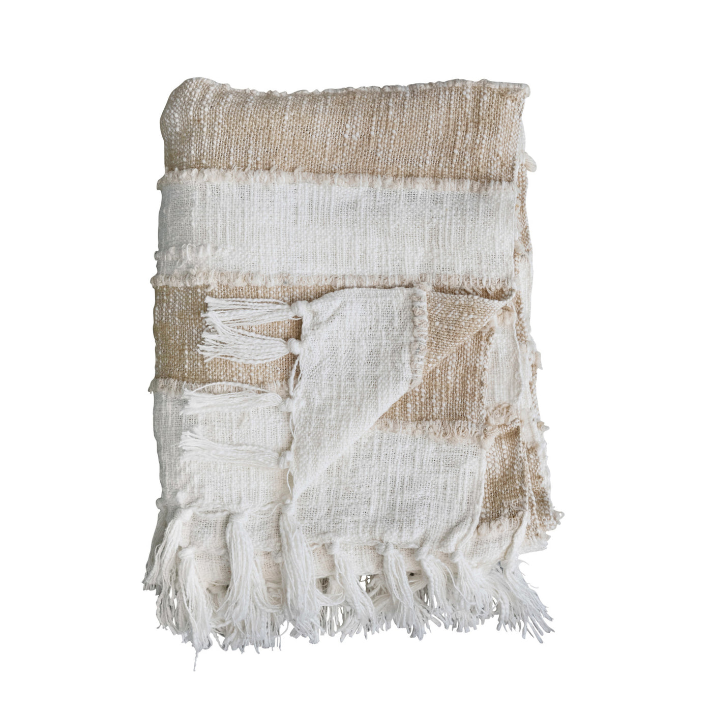 Woven Cotton Throw W/ Stripes & Fringe In & Natural