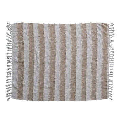 Woven Cotton Throw W/ Stripes & Fringe In & Natural