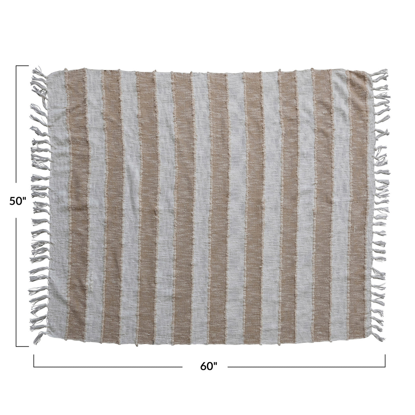 Woven Cotton Throw W/ Stripes & Fringe In & Natural