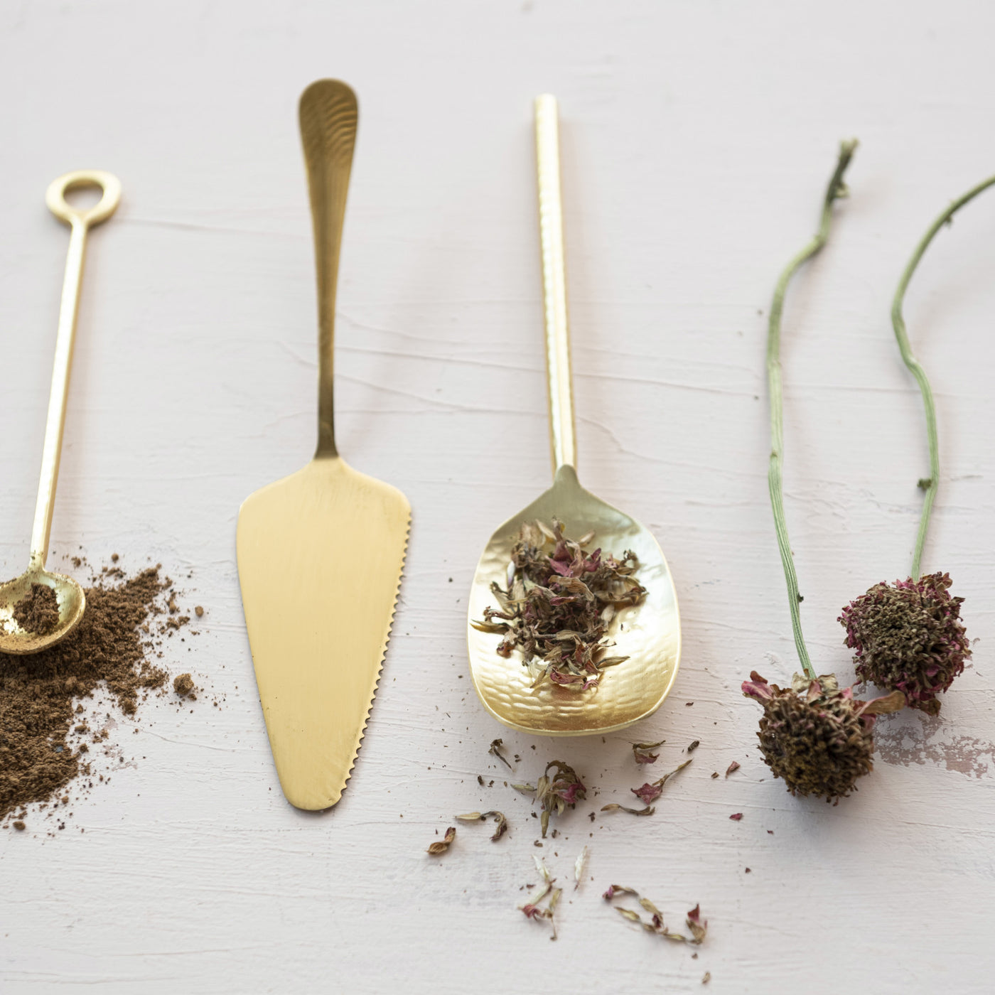 Hammered Stainless Steel Serving Spoon in Gold Finish