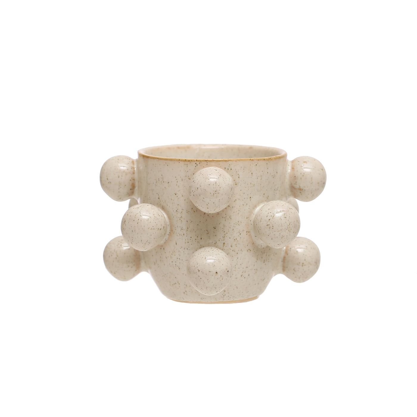 Stoneware Planter w/ Orbs in Speckled Cream