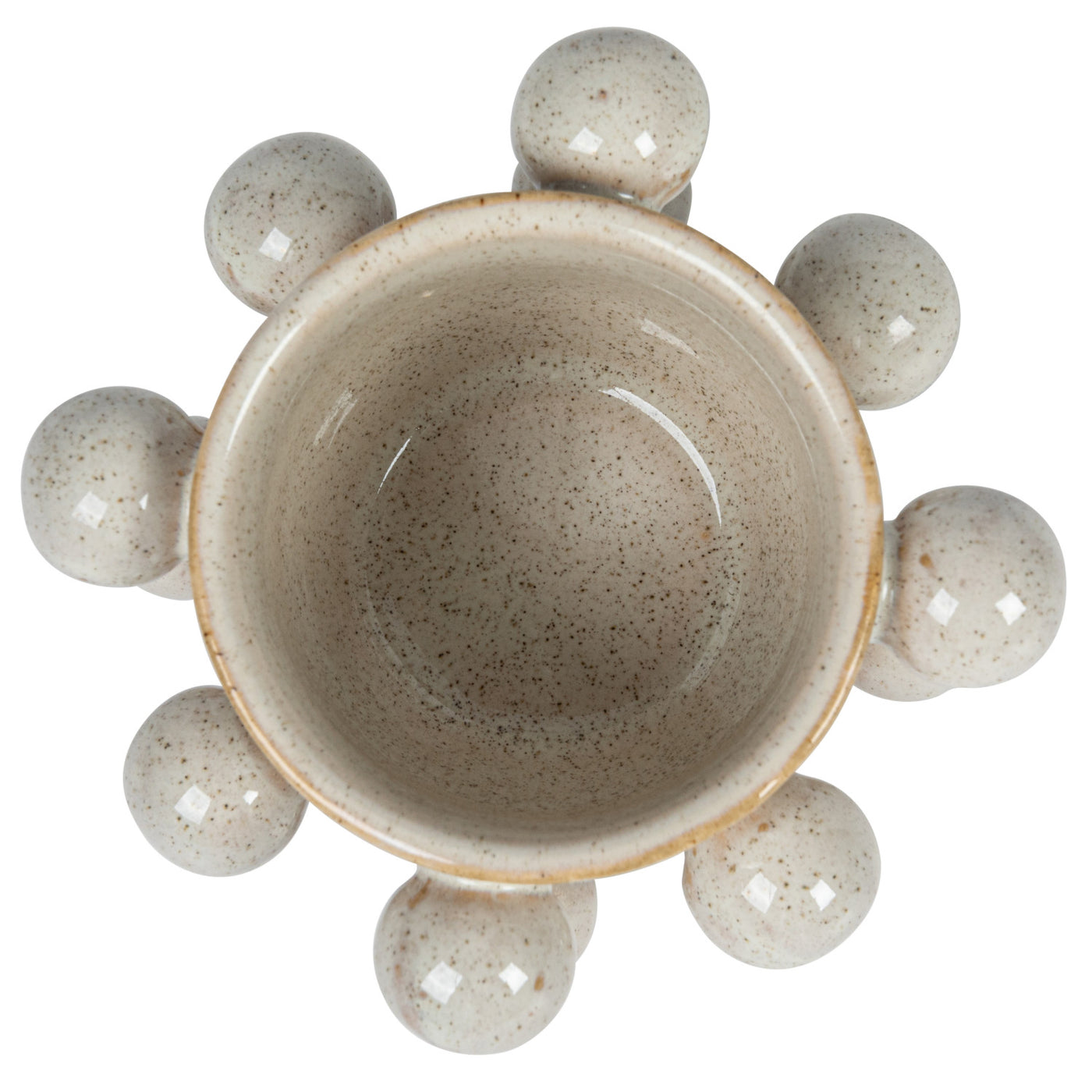 Stoneware Planter w/ Orbs in Speckled Cream