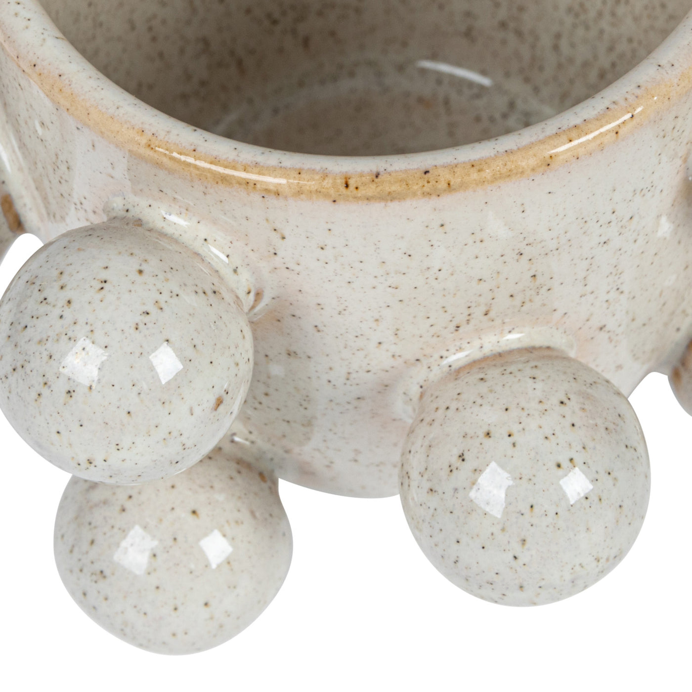 Stoneware Planter w/ Orbs in Speckled Cream