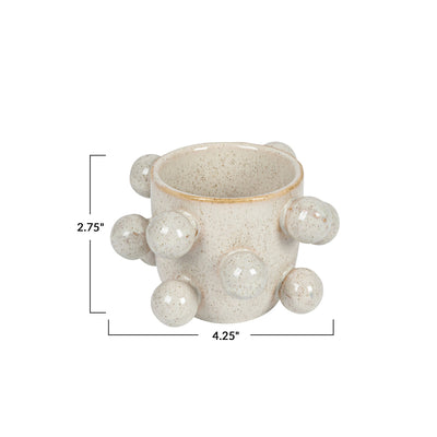 Stoneware Planter w/ Orbs in Speckled Cream