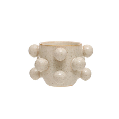 Stoneware Planter w/ Orbs in Speckled Cream