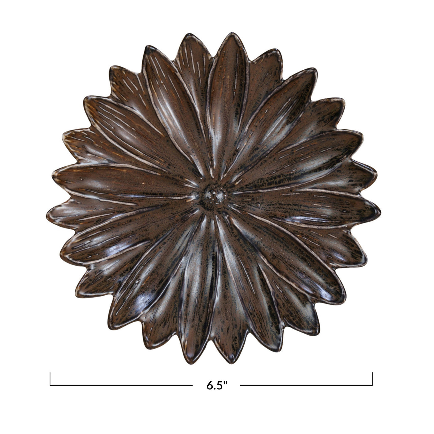 Stoneware Flower Shaped Plate, Brown Reactive Glaze, 6.5"
