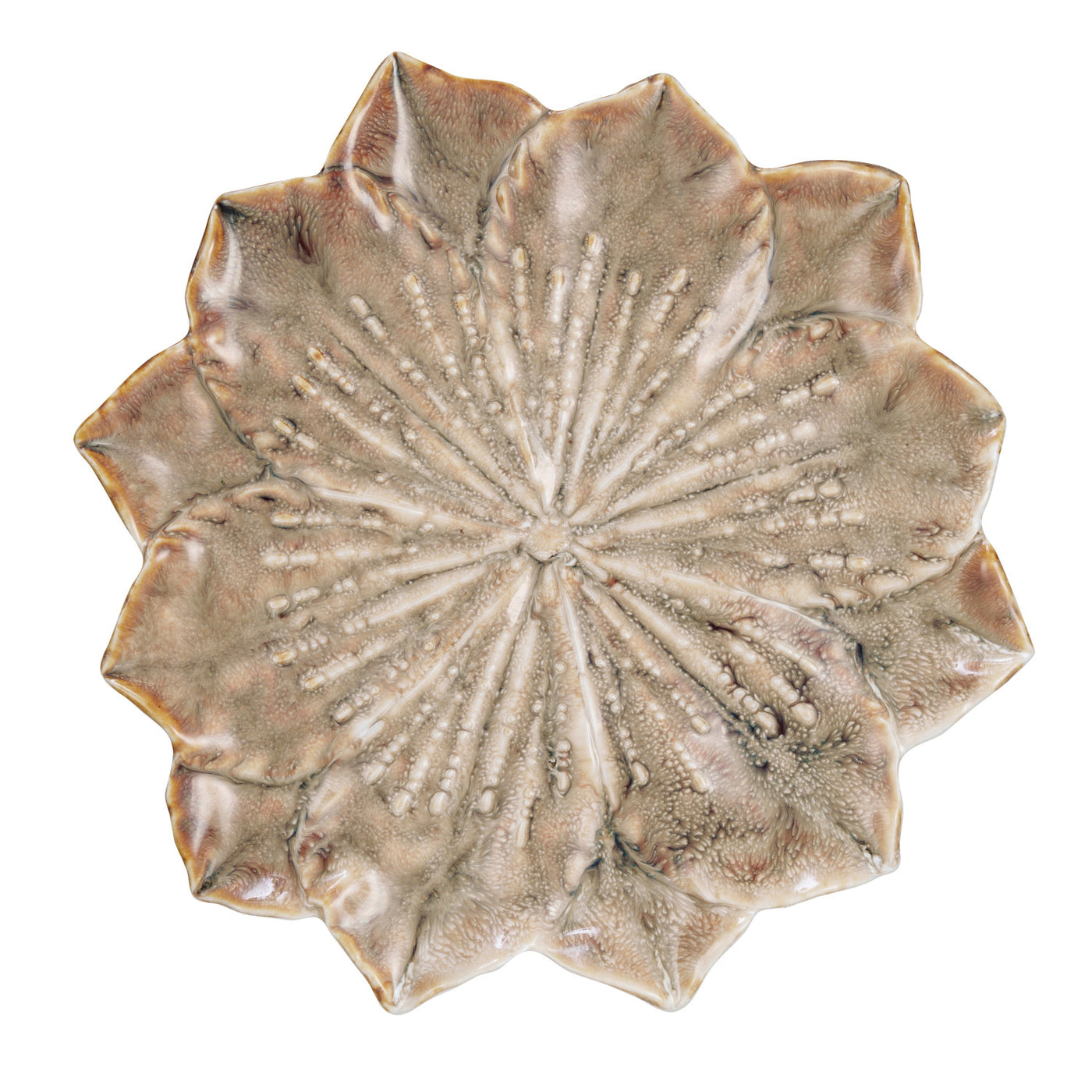 Stoneware Flower Shaped Plate, Brown Reactive Glaze