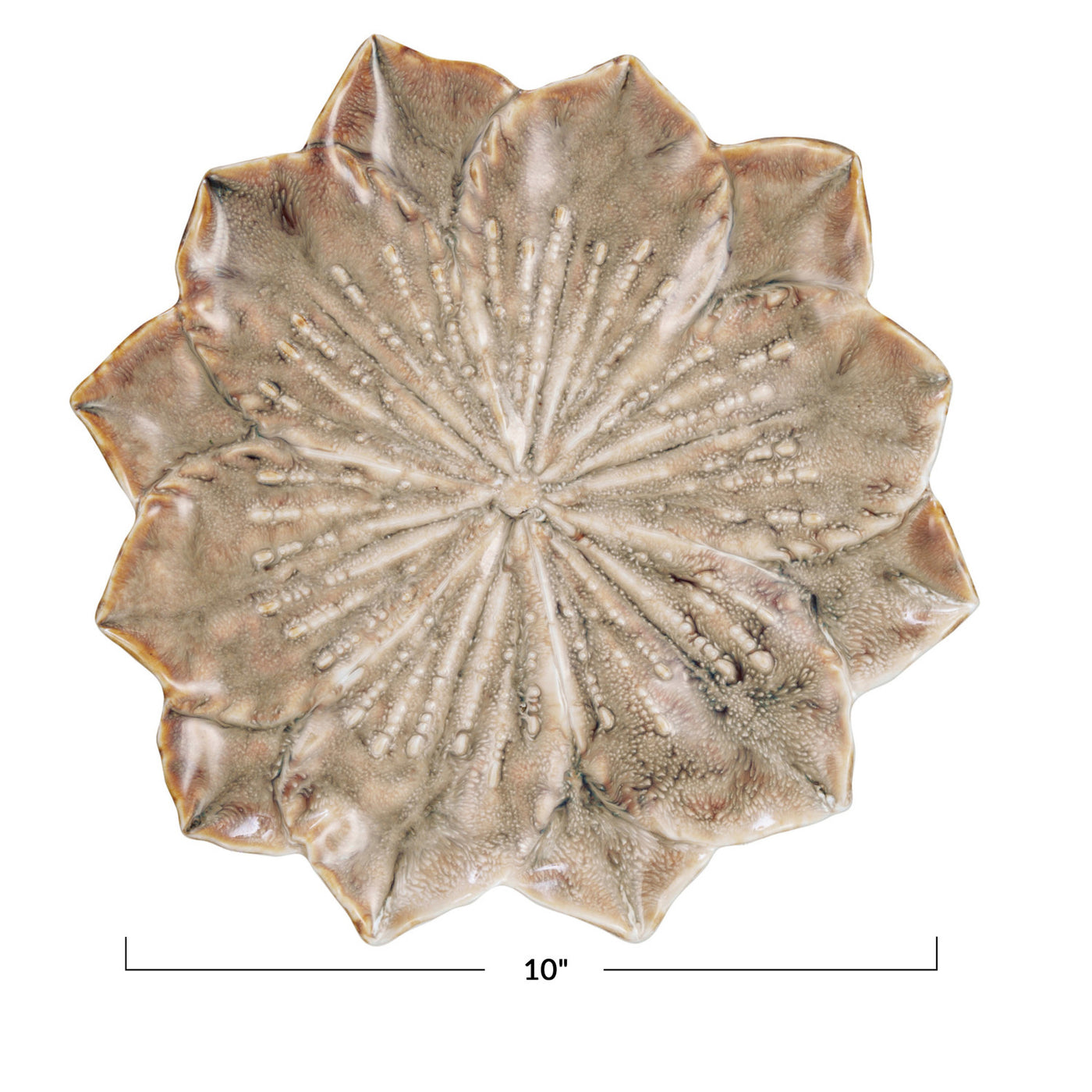 Stoneware Flower Shaped Plate, Brown Reactive Glaze