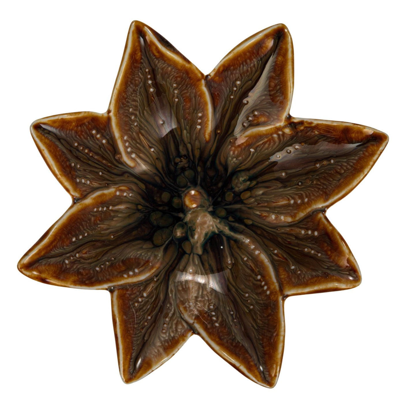 Stoneware Flower Shaped Dish, Brown Reactive Glaze
