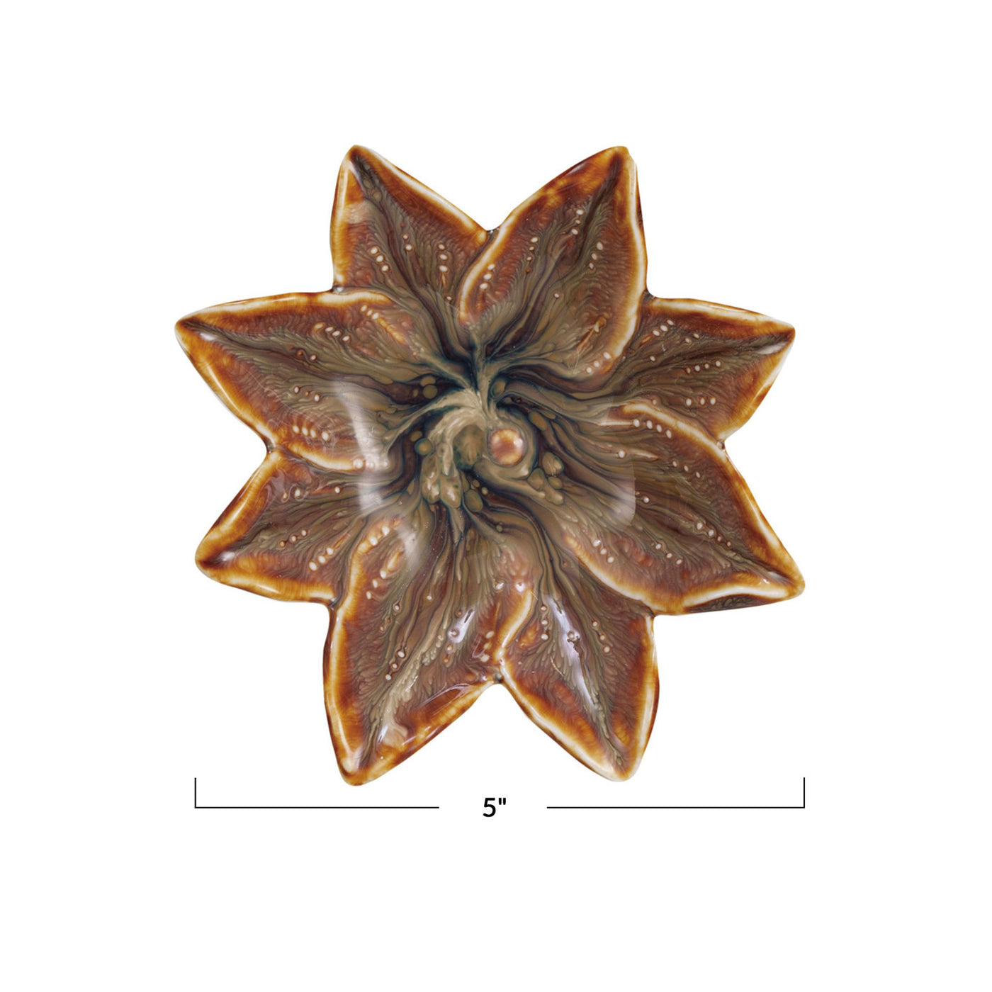 Stoneware Flower Shaped Dish, Brown Reactive Glaze