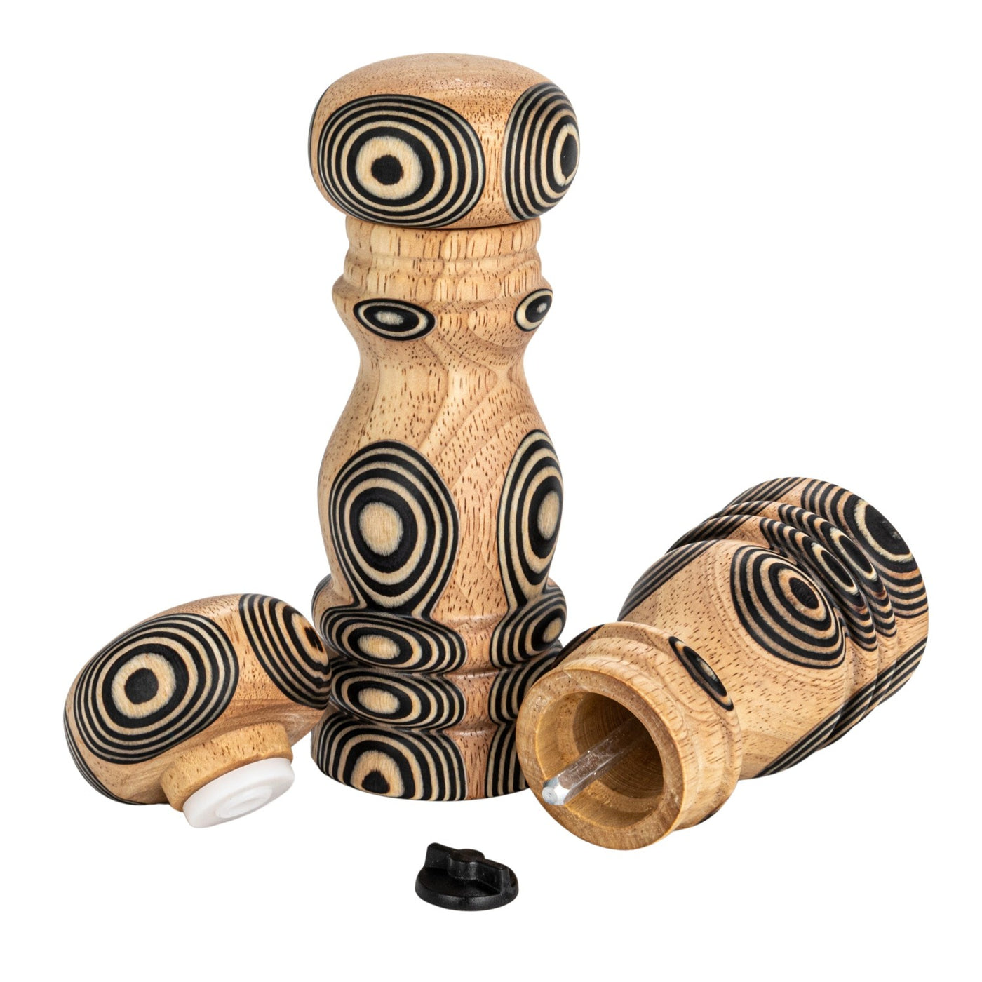 Wood Salt & Pepper Mills w/ Inlaid Circles Design