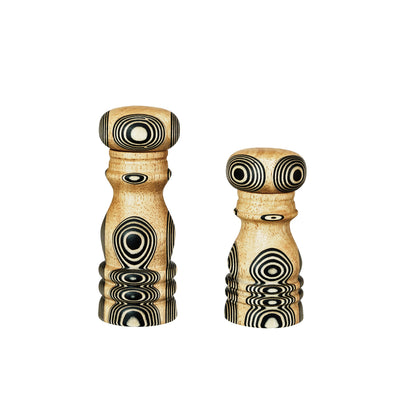 Wood Salt & Pepper Mills w/ Inlaid Circles Design