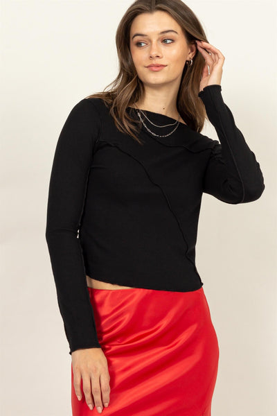 Alice Contrast Seam Top in Black