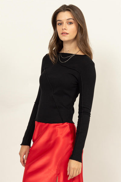 Alice Contrast Seam Top in Black