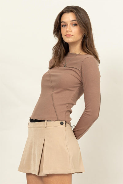 Alice Contrast Seam Top in Mocha