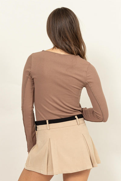 Alice Contrast Seam Top in Mocha