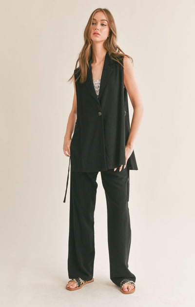 At Ease Linen Belted Blazer Vest