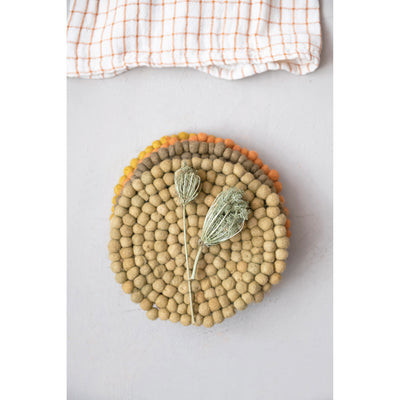 7-1/2" Round Handmade Wool Felt Ball Trivet