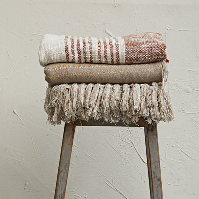 Woven Recycled Cotton Throw w/ Fringe