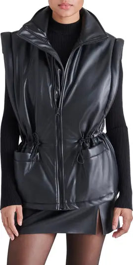Celestina Faux Leather Vest in Black