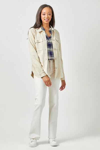Charlee Washed Shirt Jacket in Almond