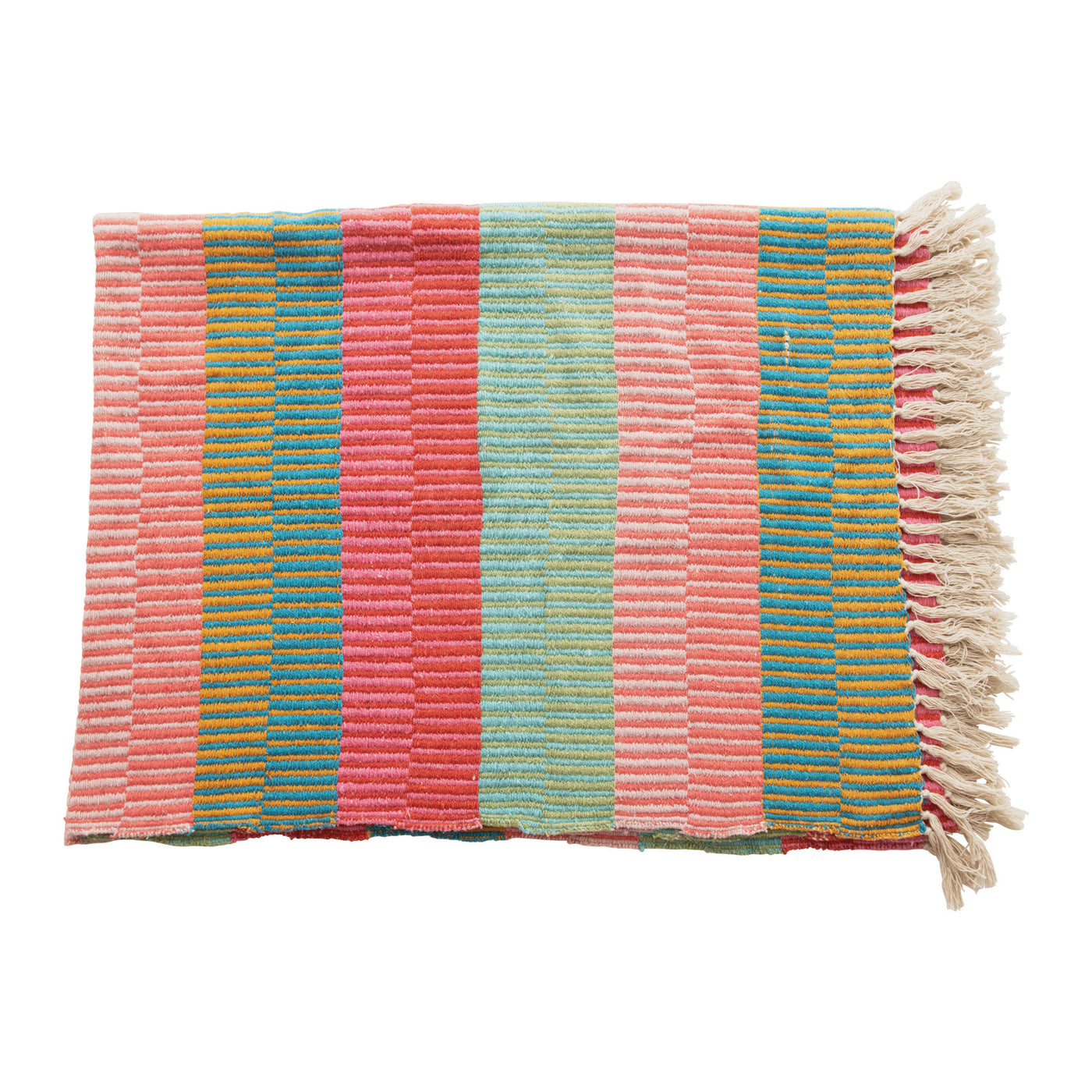 Recycled Cotton Blend Striped Throw w/ Tassels