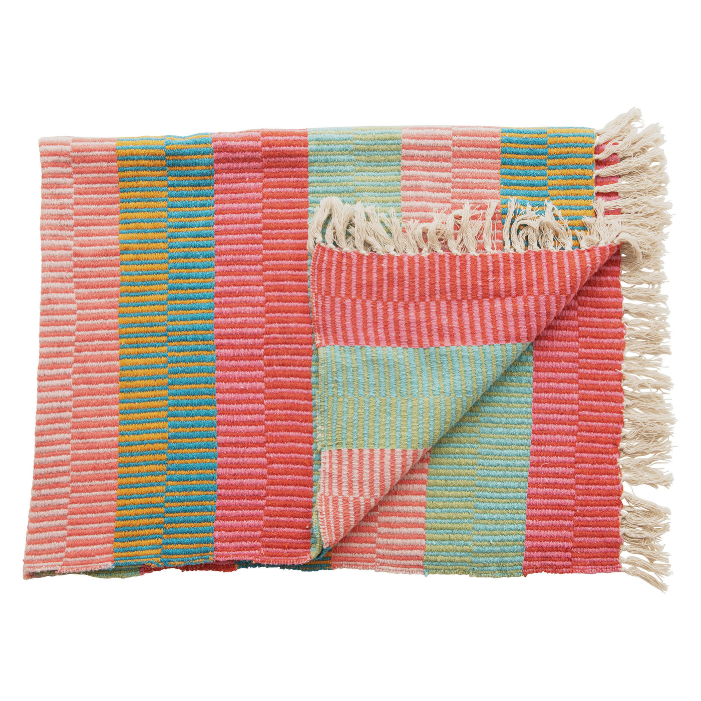 Recycled Cotton Blend Striped Throw w/ Tassels