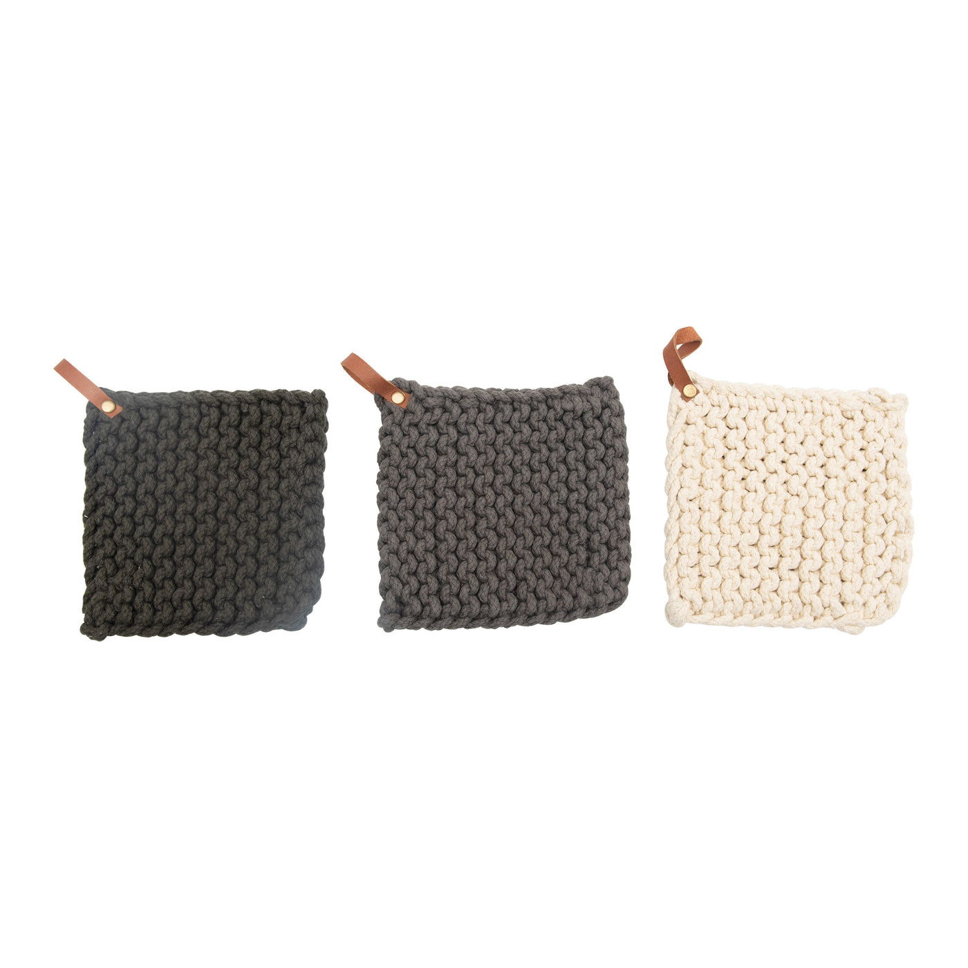 Crocheted Pot Holder w/ Leather Loop