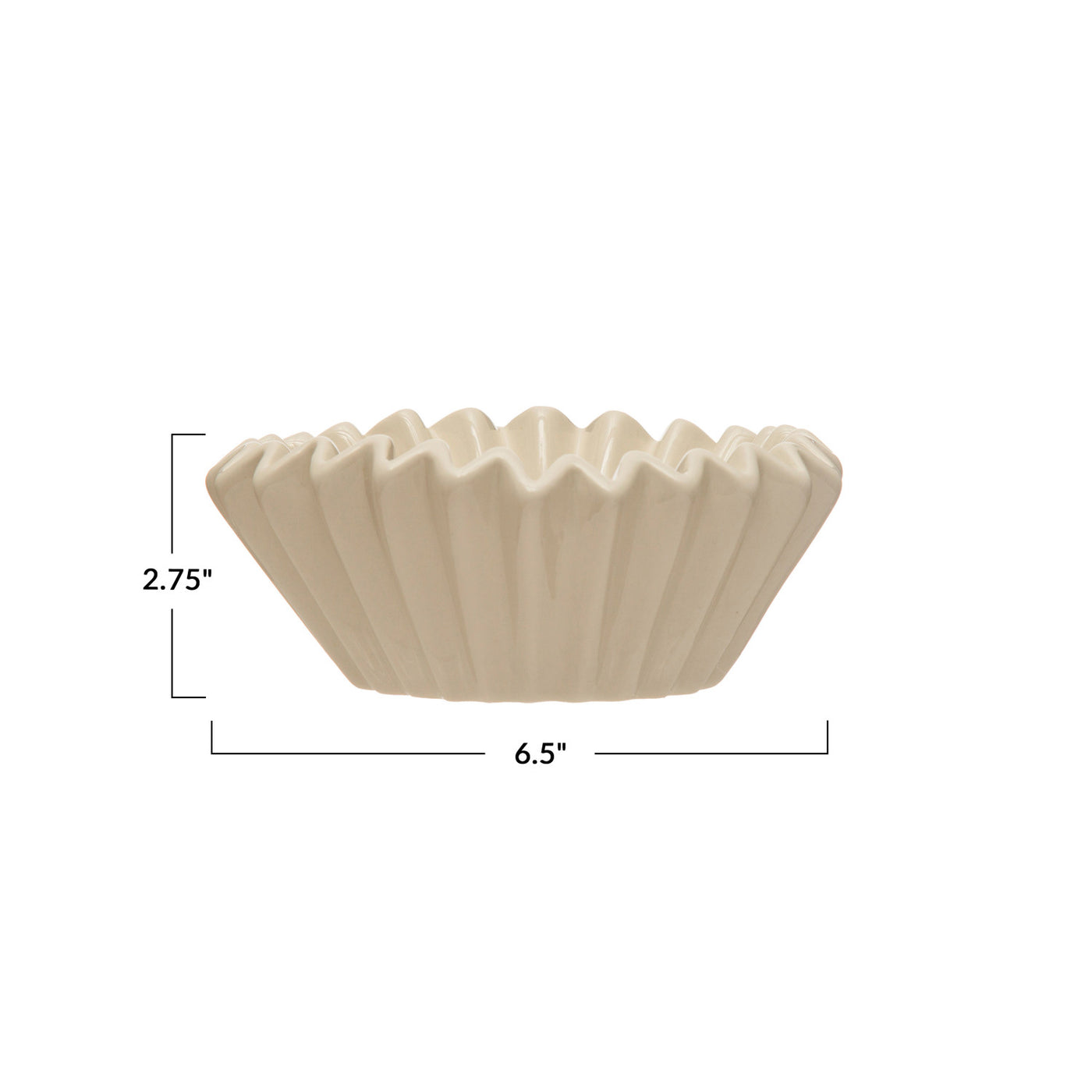 Stoneware Fluted Bowl in White, 6.5"