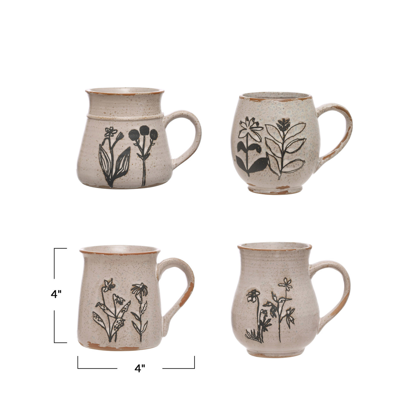 Debossed Stoneware Mug w/ Flowers